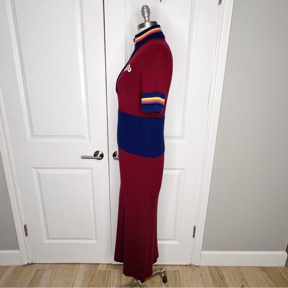 $1250 Marina Moscone Cycling Wool Dress Turtleneck Sweater M Red Burgundy Blue - Picture 11 of 12